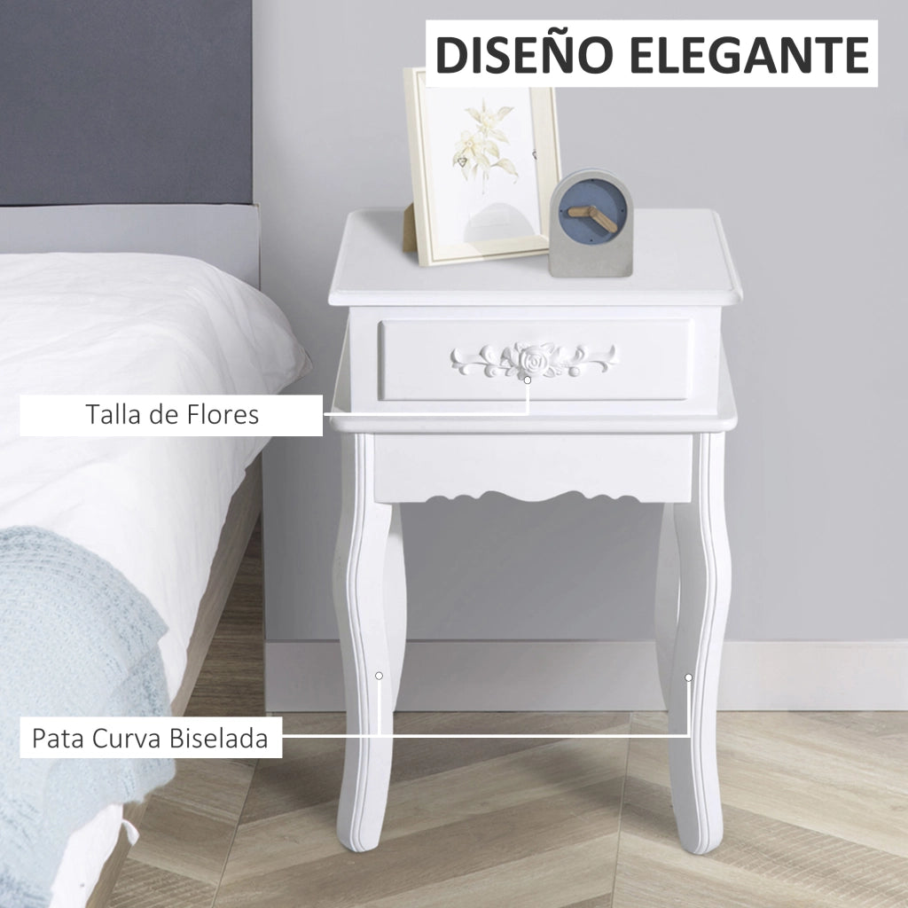 Comodino con 1 Cassetto ¨C zephmum ¨C Bianco Legno 40x35x60 cm