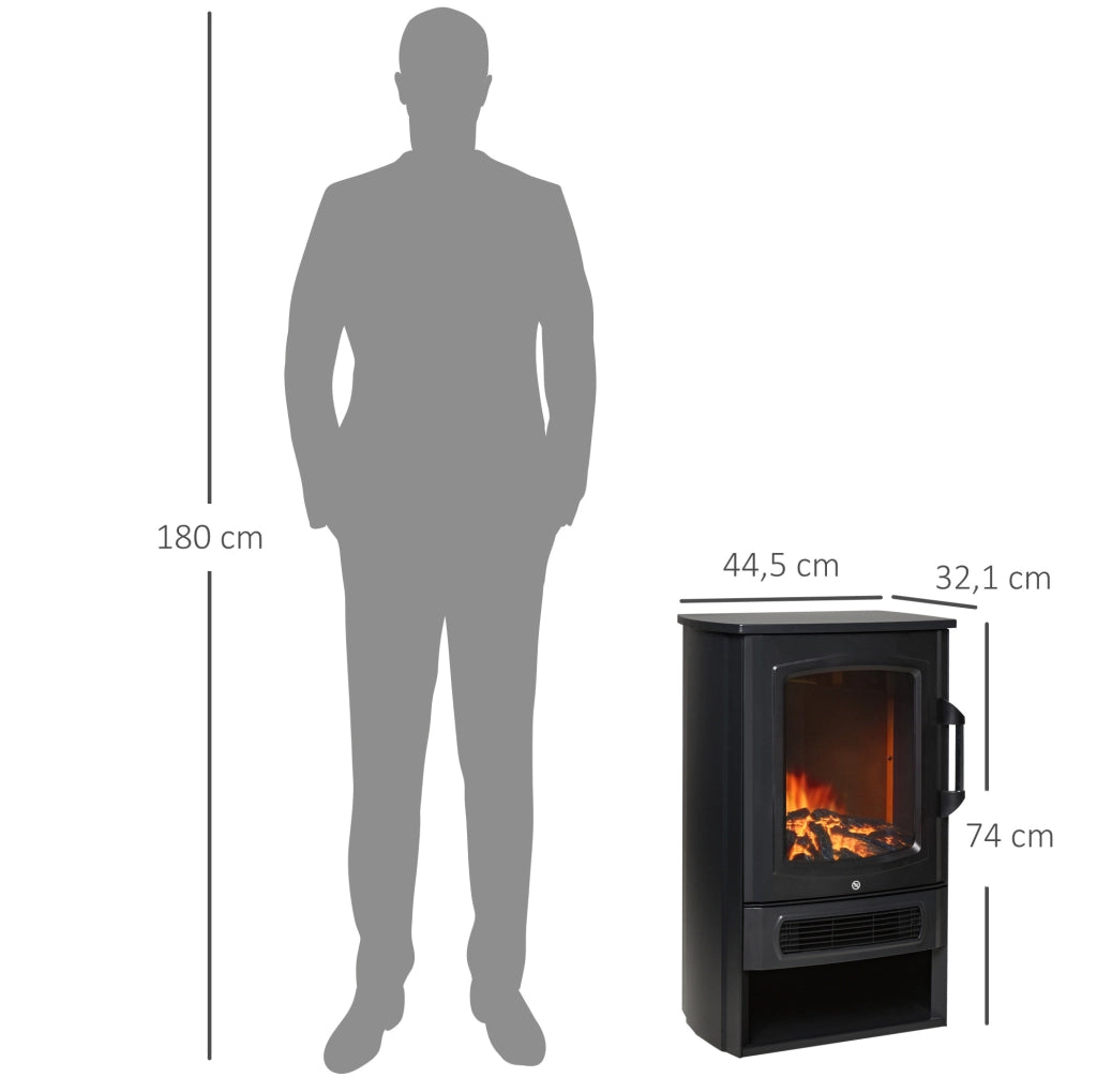 Camino Elettrico Nero con Effetto Fiamma Realistico, Termostato, 1000/2000 W, per Ambienti fino a 25 mq, 44,5x32,1x74 cm