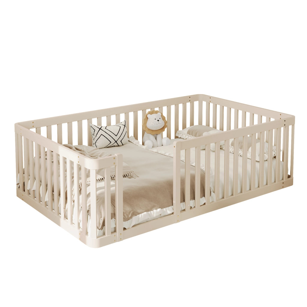 Letto per bambini 90 × 200 cm con barriera semiaperta, senza materasso, in legno massello di pino, crema