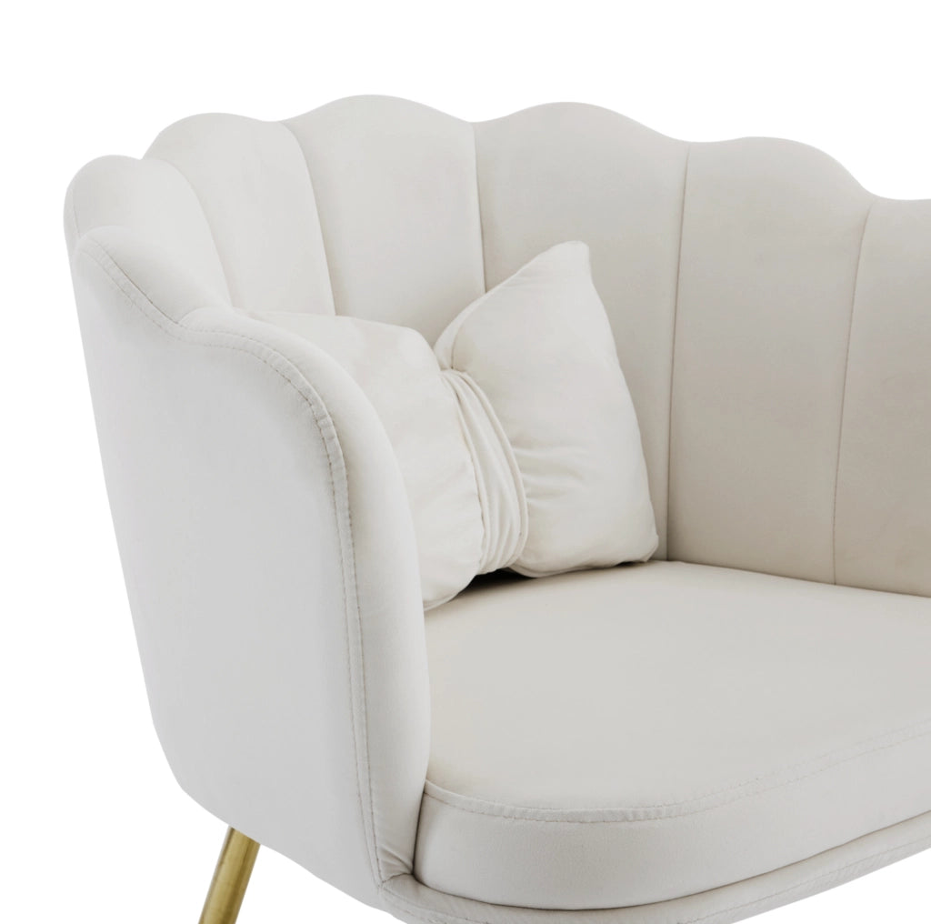 Set di 2 sedie a petalo con cuscini in velluto beige e gambe in metallo