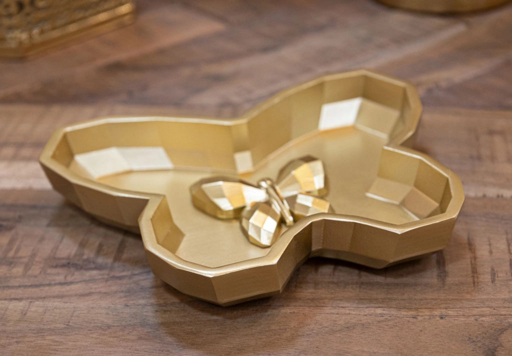Svuotatasche Butterfly 20,5x17,5x3 cm in Resina Oro