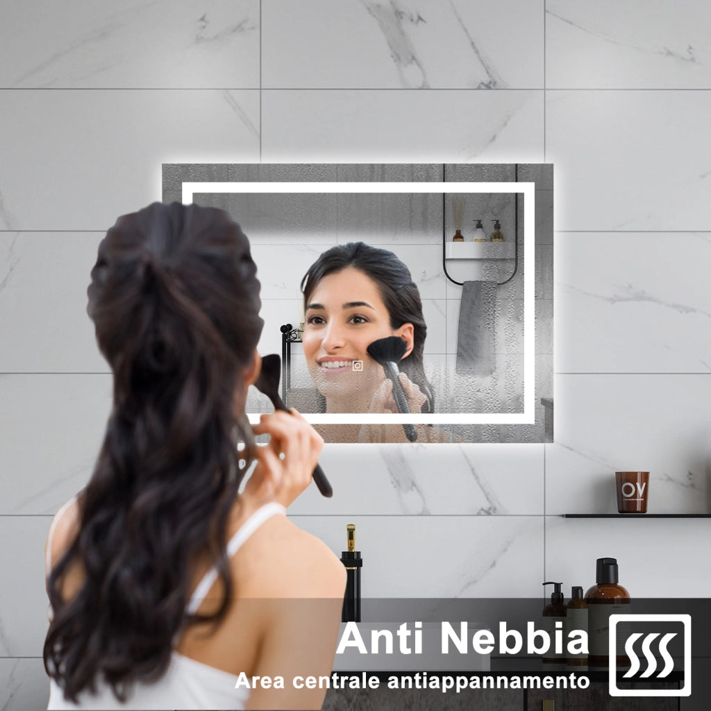 AICA Specchio da bagno  70 x 50 cm, dimmerabile, interruttore touch, Funzione Memoria, antiappannamento, 3 colori