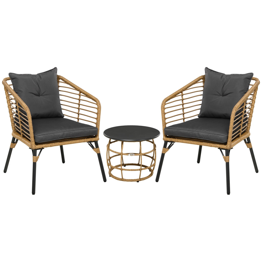 Set da bistrot 3 pezzi con cuscini in rattan PE sabbia