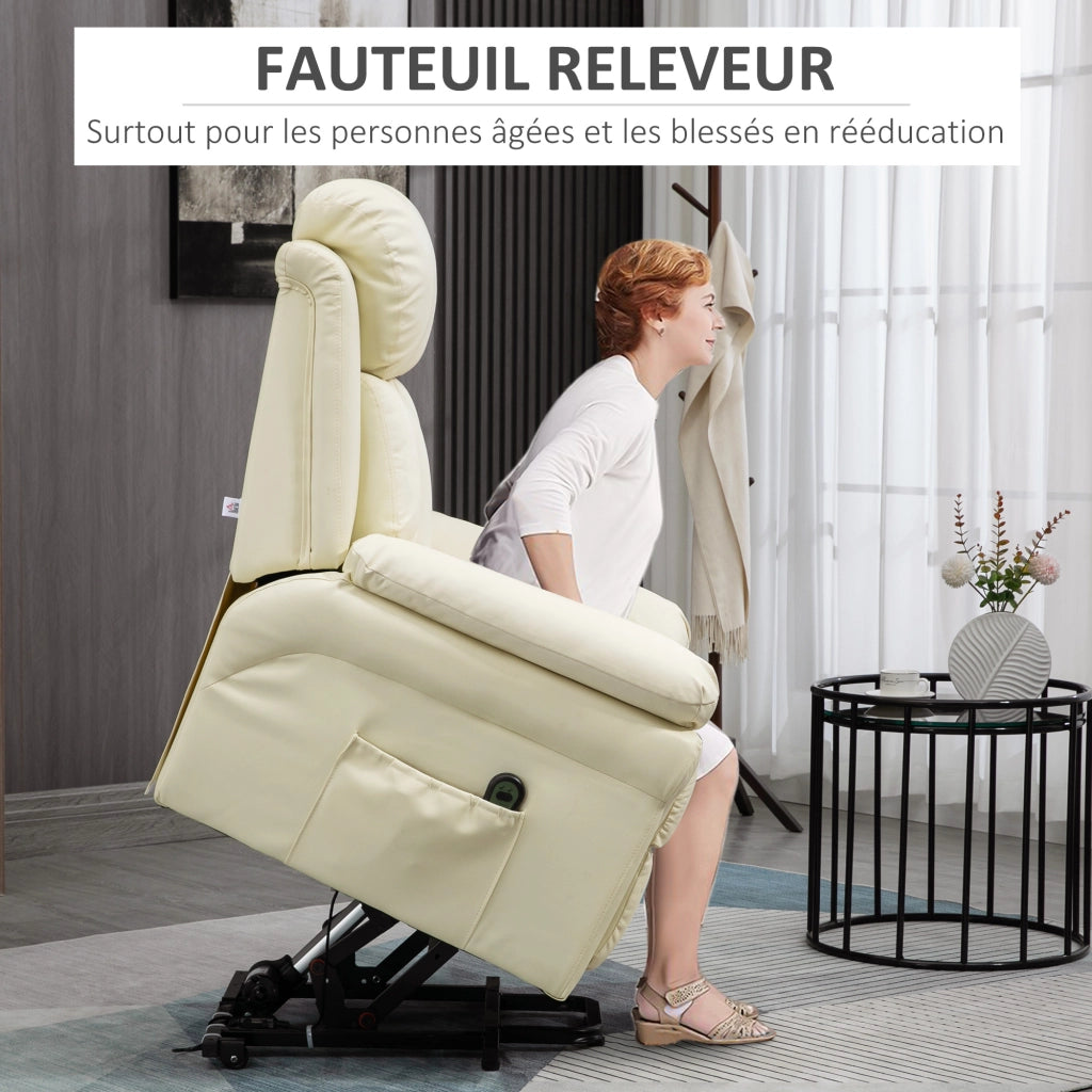 Poltrona Relax Elettrica Alzapersona ¨C Xylo ¨C Reclinabile con Poggiapiedi Similpelle Crema