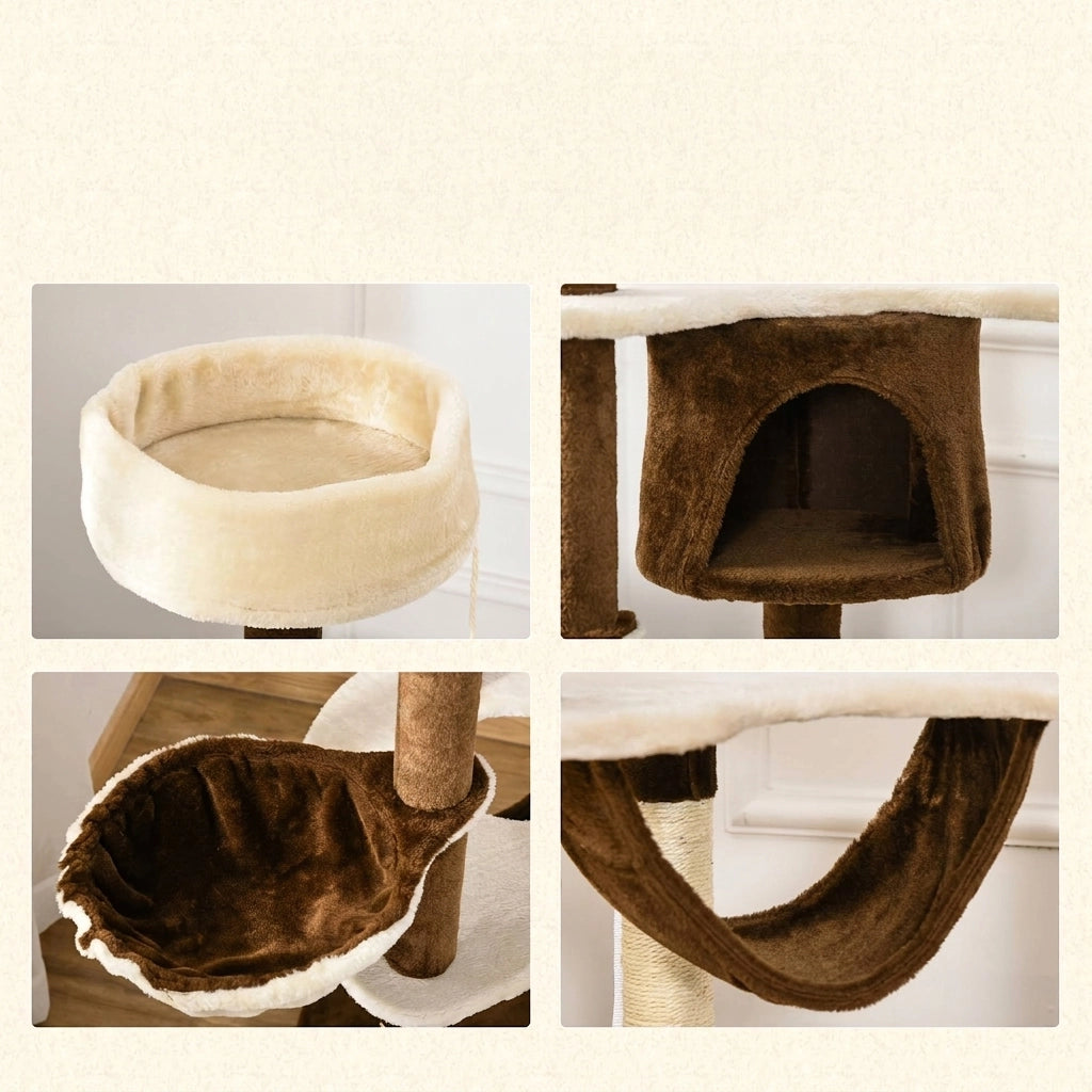 Tiragraffi per Gatti con Cuccia e Amaca 153 cm Marrone