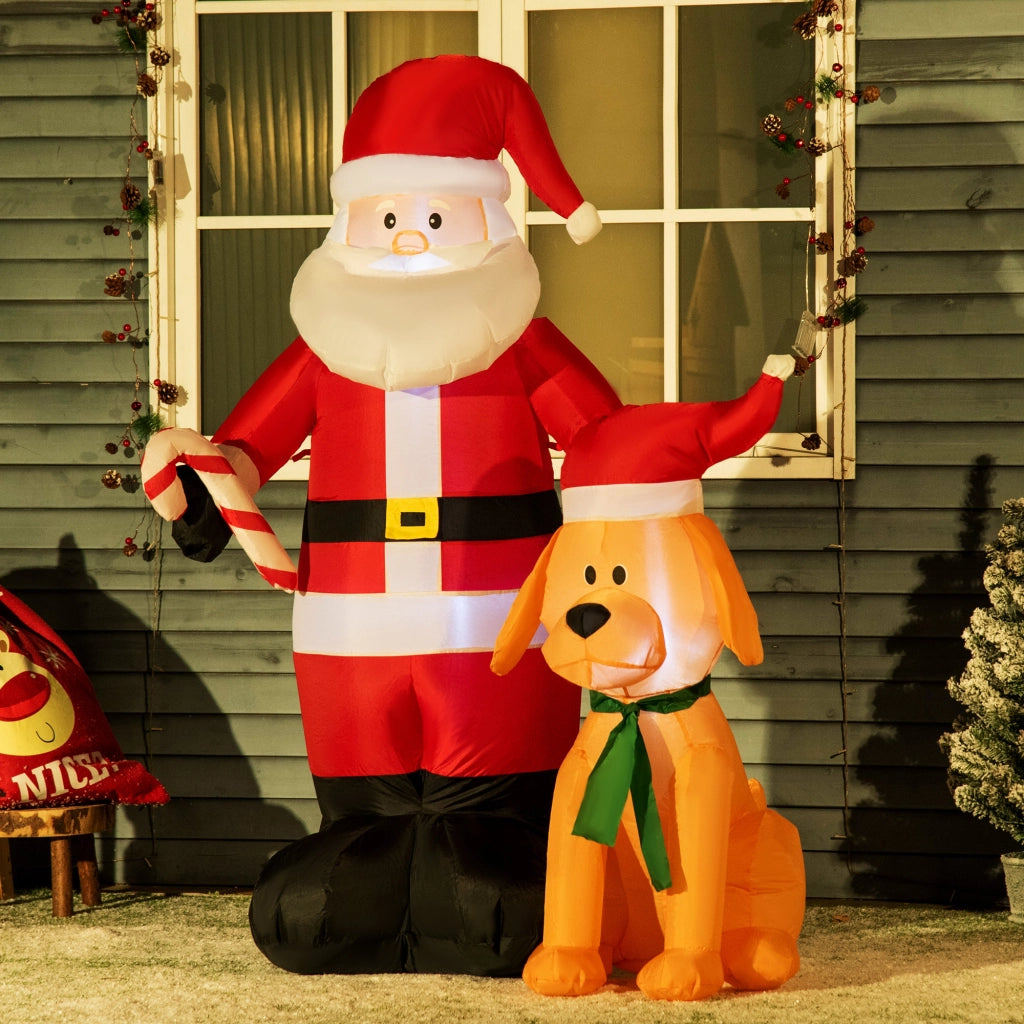 Decorazione natalizia per giardino Babbo Natale gonfiabile con cane luci LED soffiatore incluso 117 x 80 x 157 cm