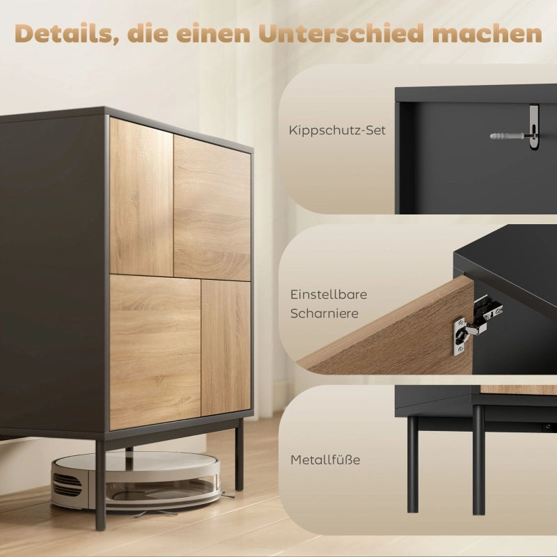 Credenza con ante push-to-open ¨C Minimal ¨C MDF, nero e legno naturale
