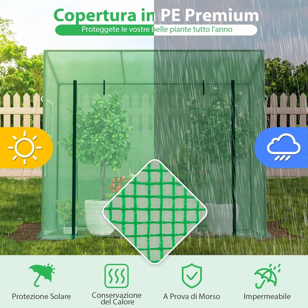 Serra da Giardino per Orto e Piante, Serra da Esterno Invernale con Copertura in PE, Struttura in Metallo, Porta con Cerniera Arrotolabile, Finestre a Doppio Strato (Modello 1)