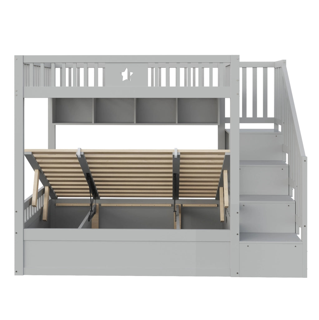 Letto a castello 140x200 cm con vano idraulico; scale contenitore e ripiani; grigio