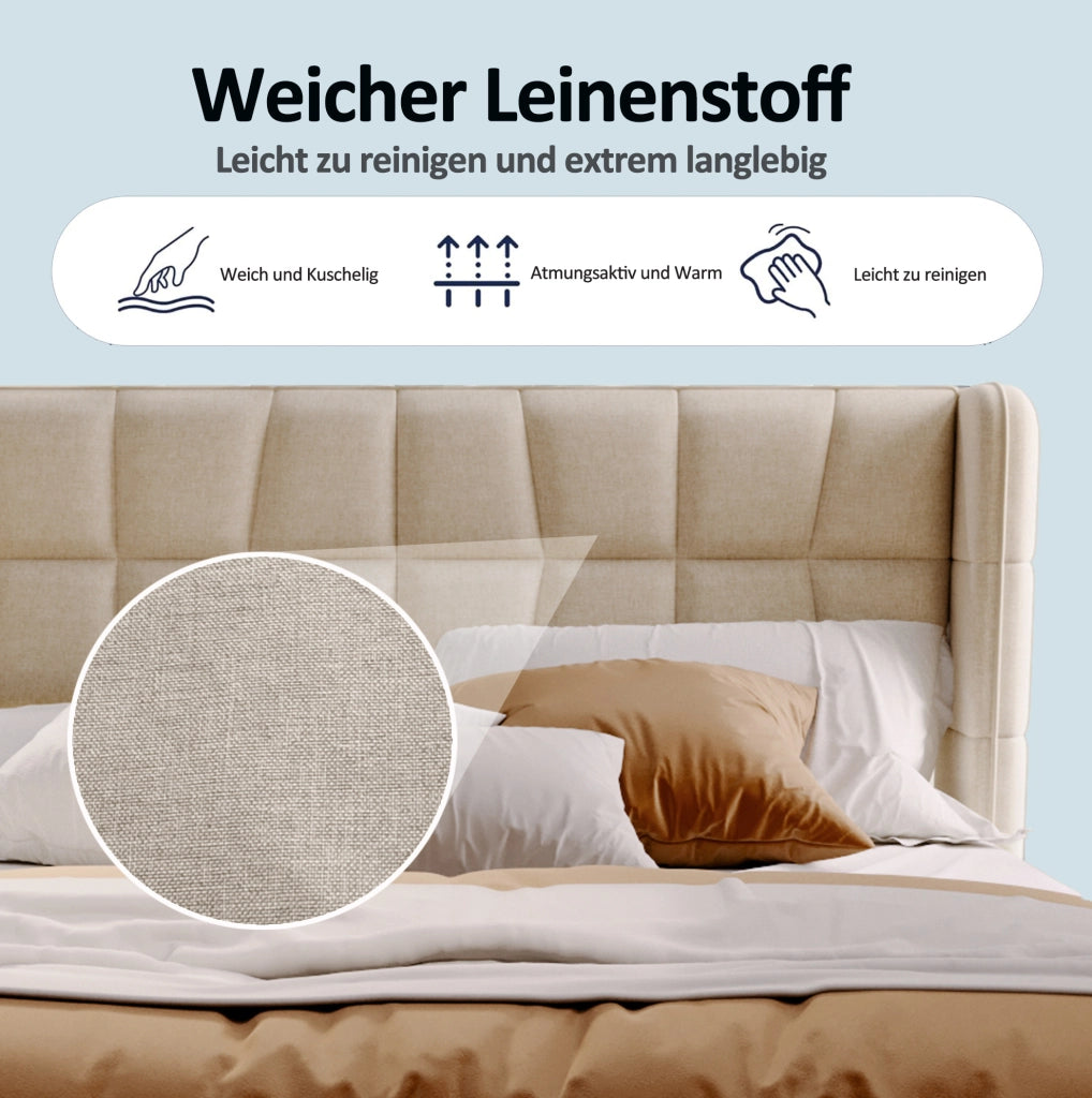 Letto imbottito contenitore beige 180 x 200 cm con sollevamento