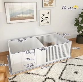 Cassa parto per cuccioli 176x80x50 cm in MDF bianco con porta regolabile