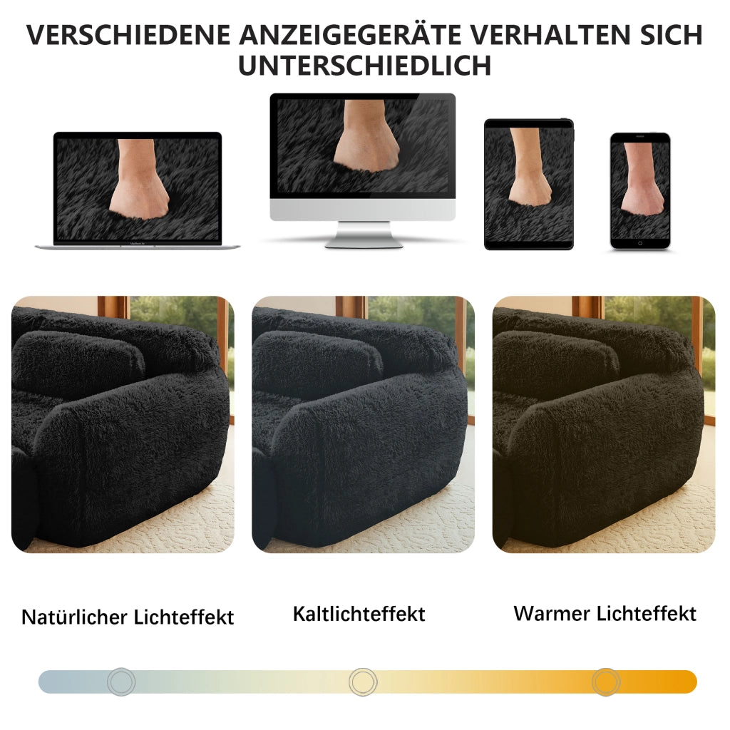 Divano angolare modulare a 2 posti in tessuto plush nero con seduta ampia base antiscivolo senza montaggio