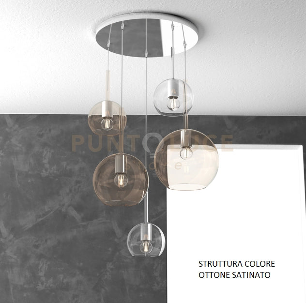 SOSP. OTTONE SAT. TONDA 5 LUCI VETRI (1 GRANDE AM+1 MEDIO AM+3 PICCOLO (1X AM+2X TR)) 1155OS-S5 TMIX-TA