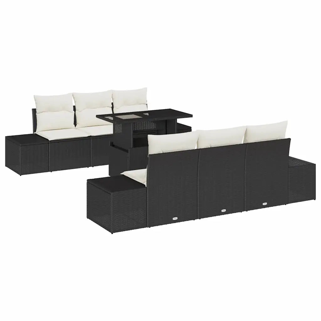 Set di divani con cuscino 7 pcs Nero e Crema polyrattan