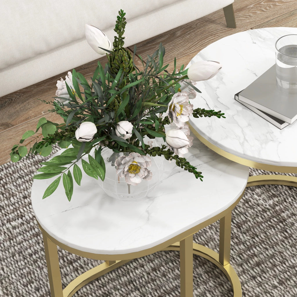 Set di 2 tavolini da caffè impilabili in MDF bianco