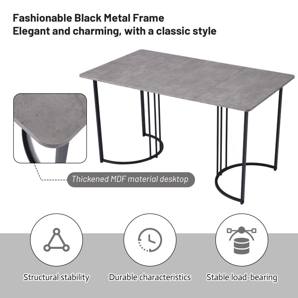 Set tavolo da pranzo 140x80 cm con 4 sedie in velluto grigio e struttura in metallo
