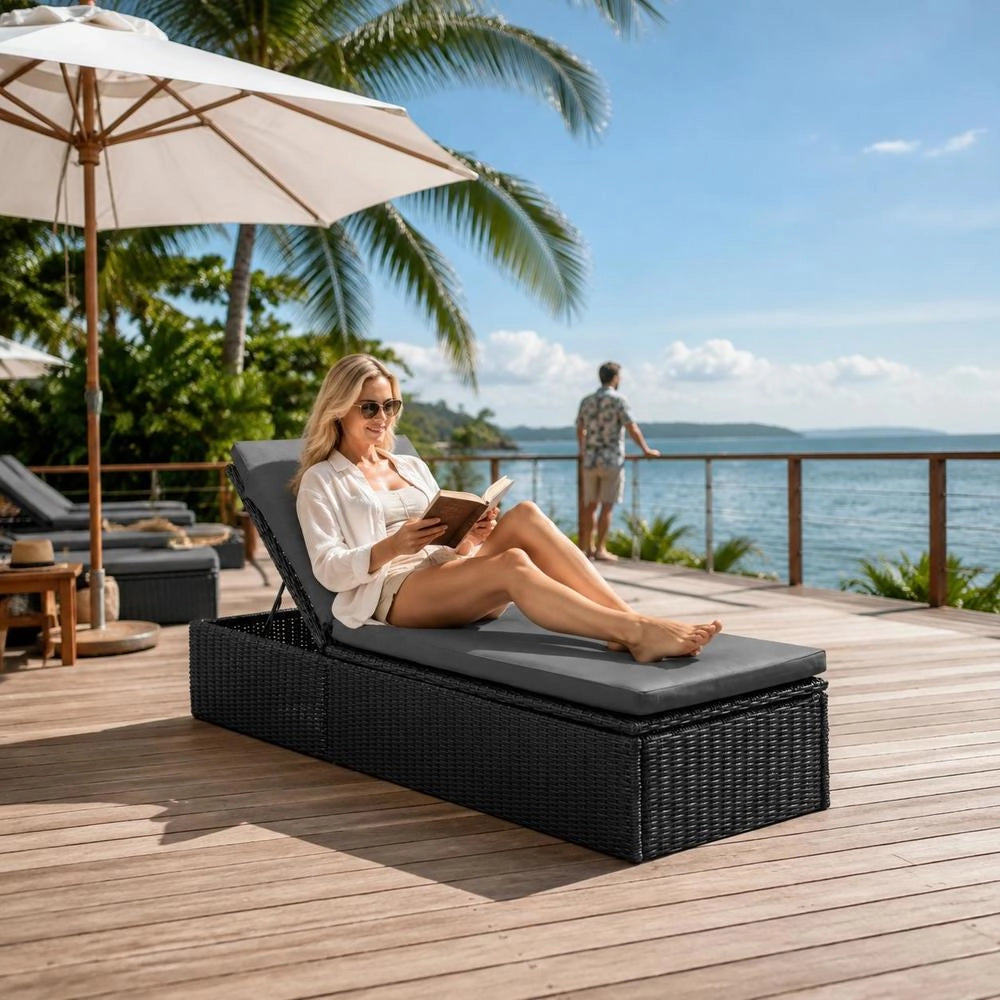Sun Lounger Poly Rattan Black And Dark Grey