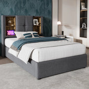 Letto Singolo 90x200 Imbottito Grigio con Contenitore e Ricarica Wireless