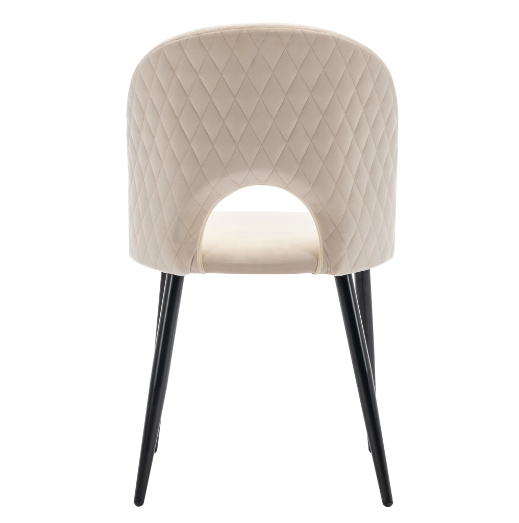 Set di 6 Sedie da Pranzo in Velluto Beige con Schienale a Rombo e Gambe Regolabili in Metallo
