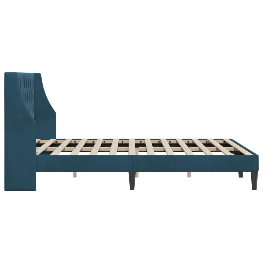 Letto matrimoniale | Letto per adulti | Struttura del letto con testiera Blu 160 x 200 cm Velluto
