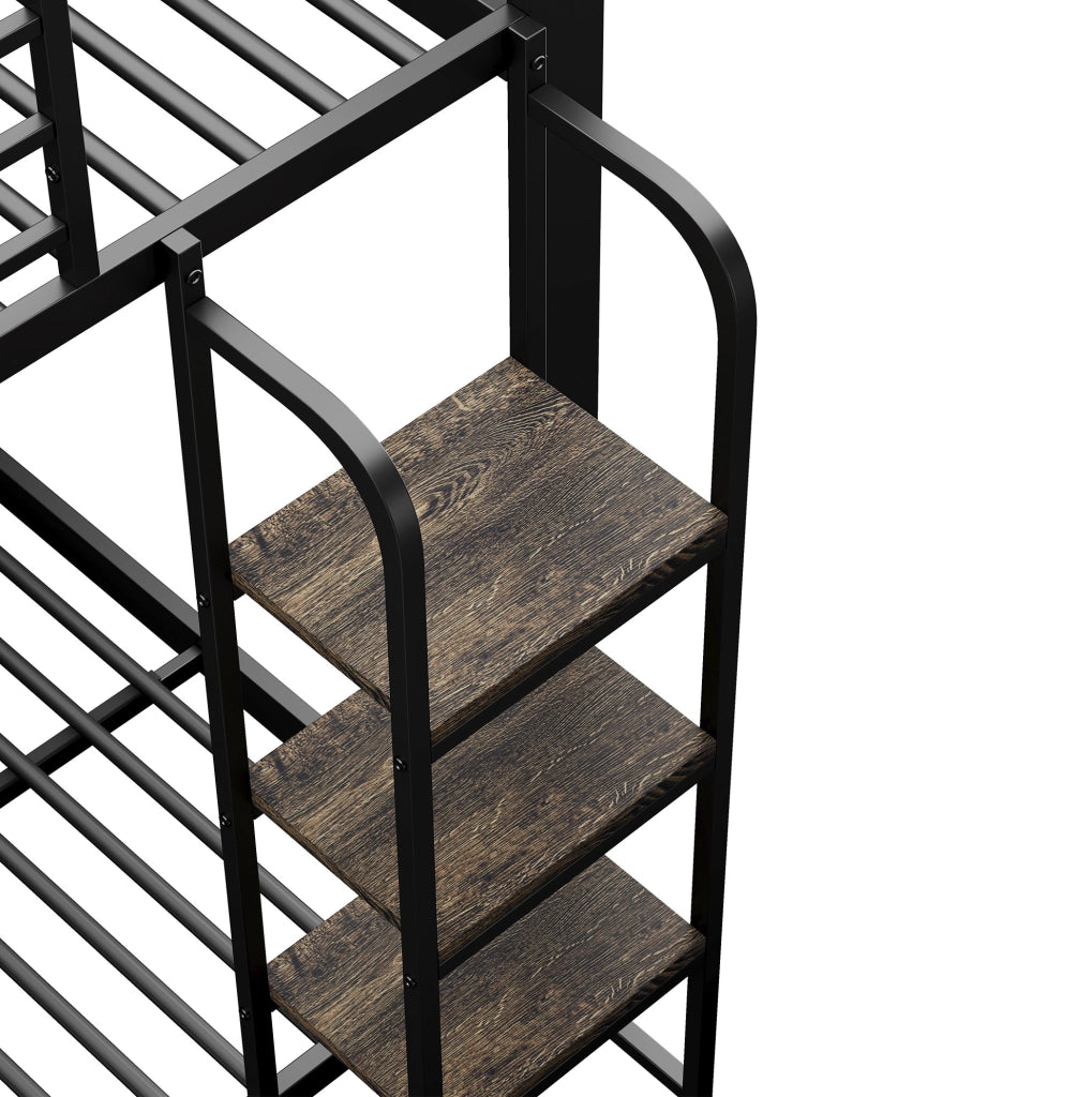 Letto a castello in metallo con scale in MDF 204x115x145 cm nero