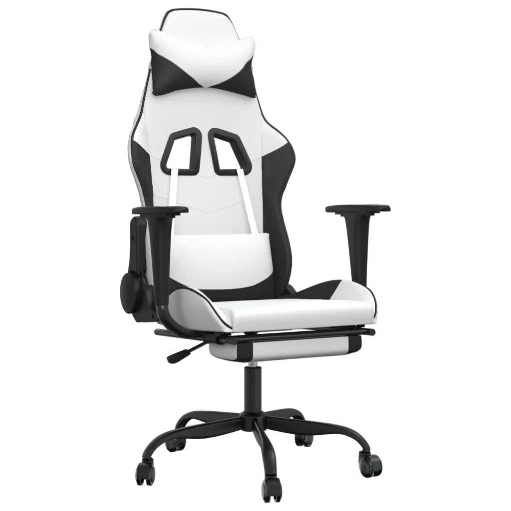 Sedia da Gaming | Sedia da e-sports con Poggiapiedi Bianco e Nero in Similpelle