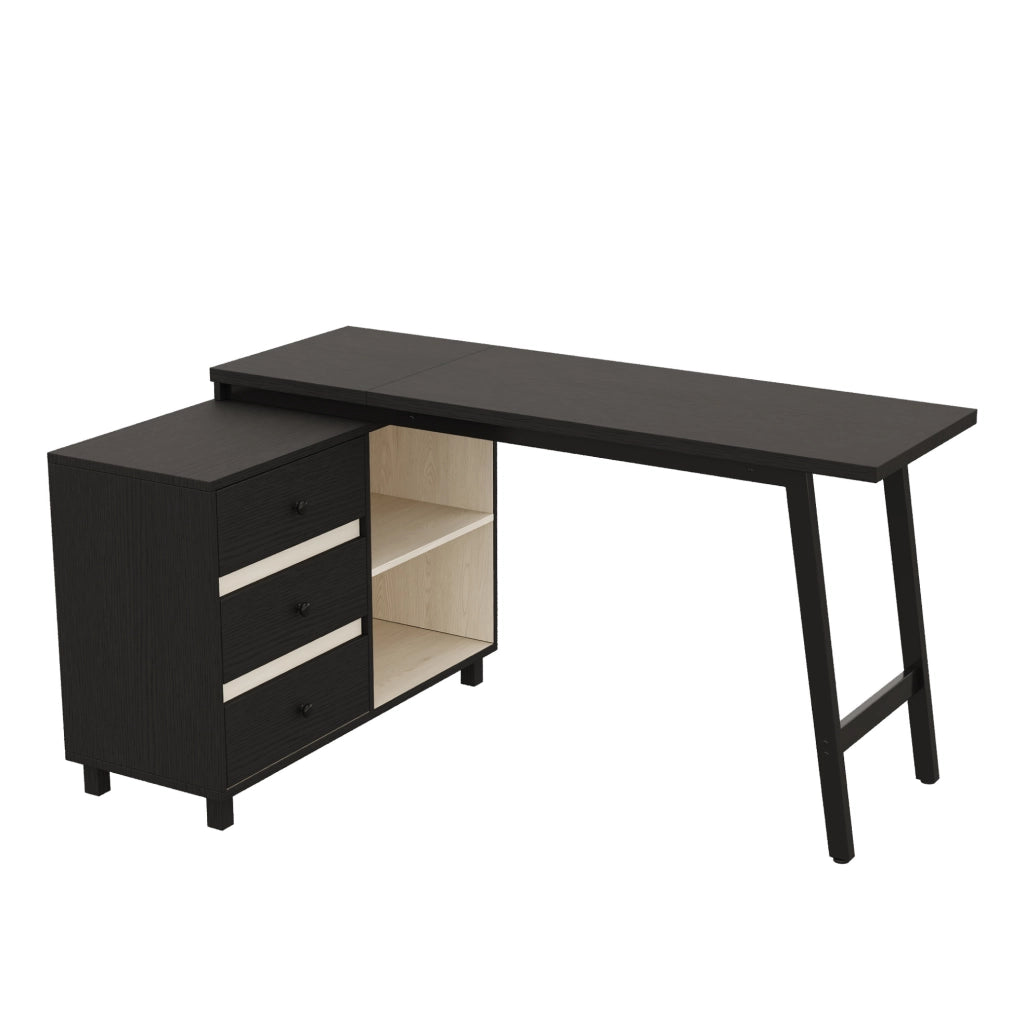 Scrivania angolare 150x100 cm con 3 cassetti nero/bianco