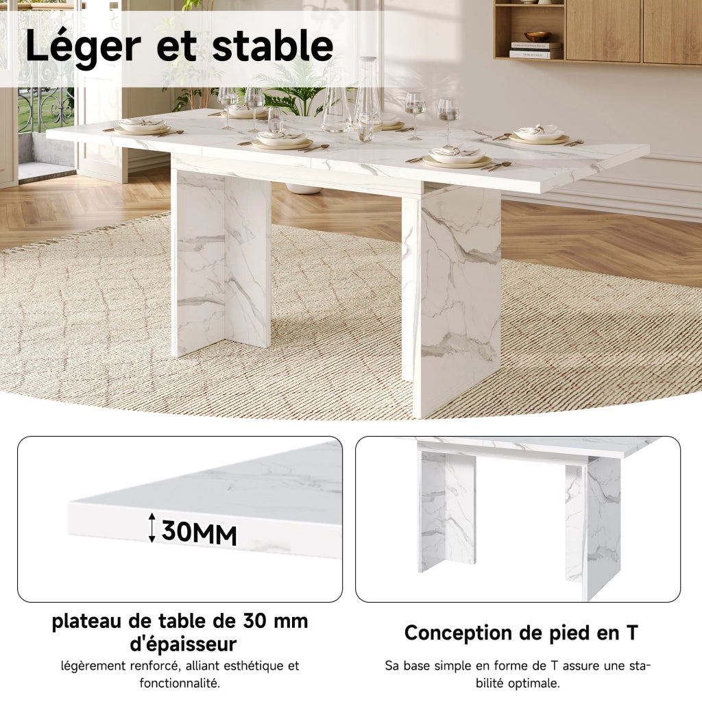 Tavolo allungabile in MDF effetto marmo bianco con piano da 30 mm e prolunga riponibile per 6–8 persone 140–180 cm
