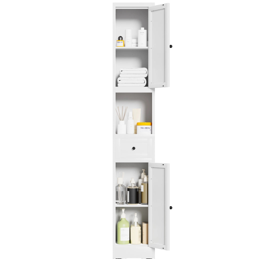 Armadio stretto da bagno in metallo bianco a 5 livelli con 2 ante; 30x30x180;34 cm