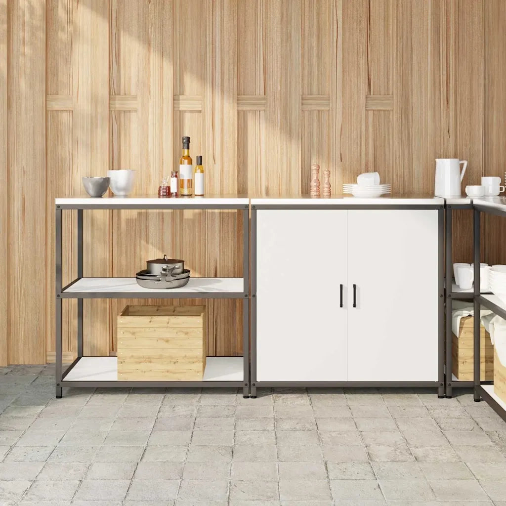 Set di Stoccaggio per Cucina con porta 2 pz-Armadietto Cucina-Armadietto Cucina Bianco Acciaio 715110