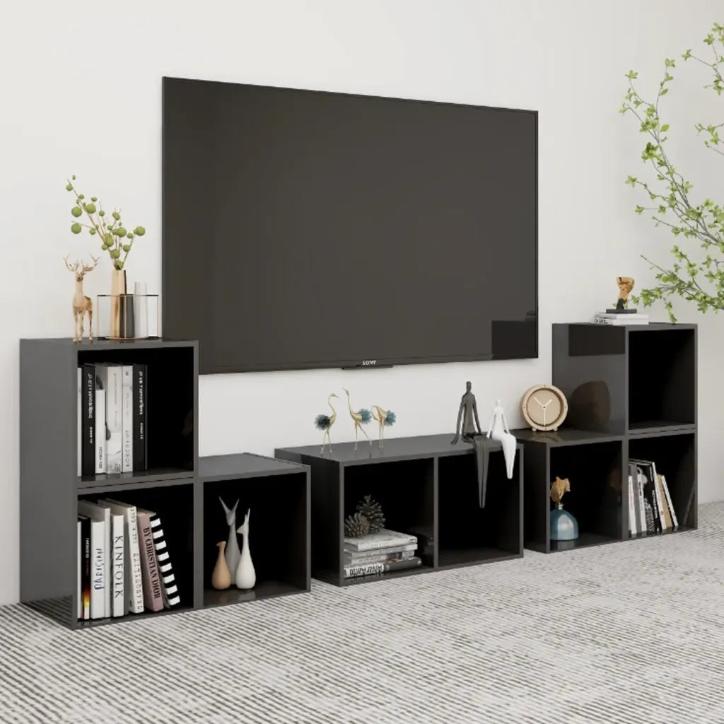 Set Mobili TV 6 pz-Set di 6 Credenza per TV Grigio Lucido in Legno Multistrato