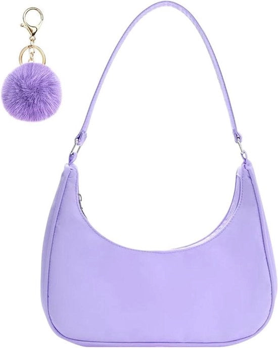 Borsa nylon per donna - azzurro - miniportafoglio con chiusura a pompon - 27*23*7 cm