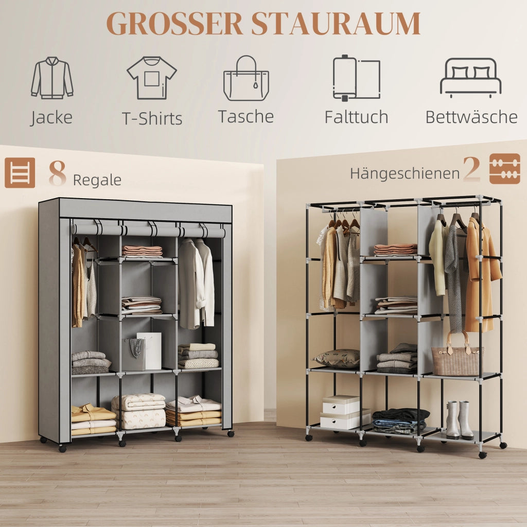 Armadio Tessuto con Ripiani e Appendiabiti ¨C Minimal ¨C Grigio