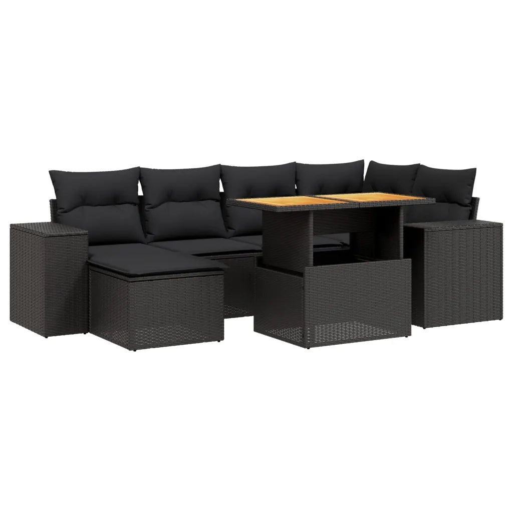 Set Divani da Giardino con Cuscini 7pz Nero Polyrattan