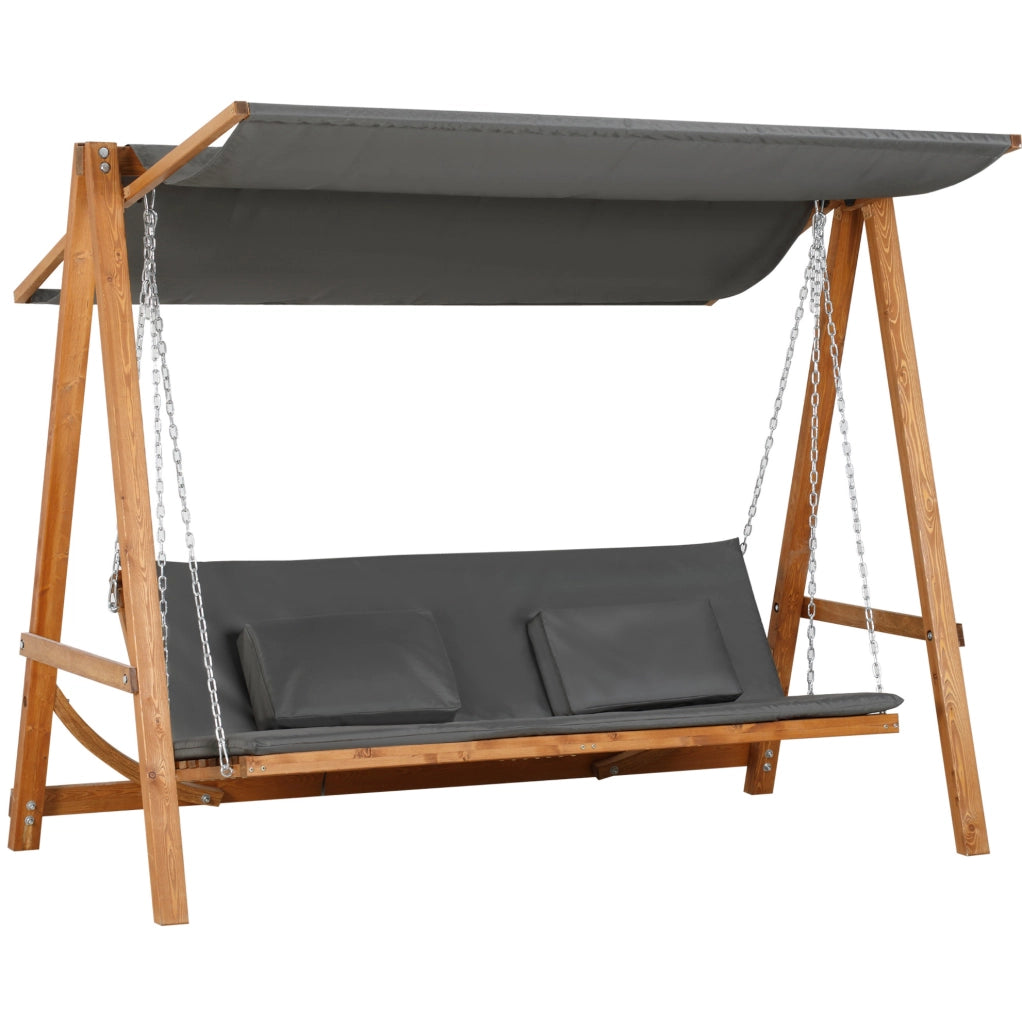 Altalena da giardino 3 posti convertibile in letto; con tettuccio regolabile; legno massello; grigio; 225;5x113x180 cm