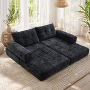 Divano letto pieghevole 79x180 cm in chenille nero con cuscini testa e lombari