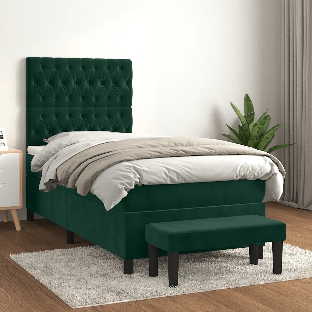 Giroletto a Molle con Materasso Verde Scuro 90x190 cm Velluto