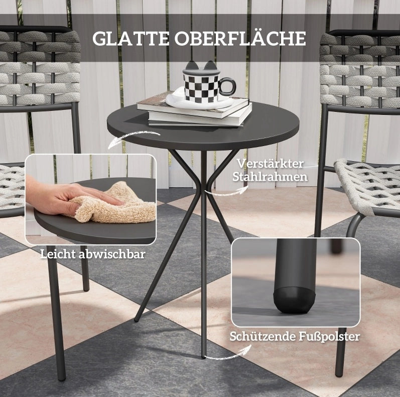 Set bistrot da giardino 3 pezzi con 2 sedie impilabili e tavolo; grigio