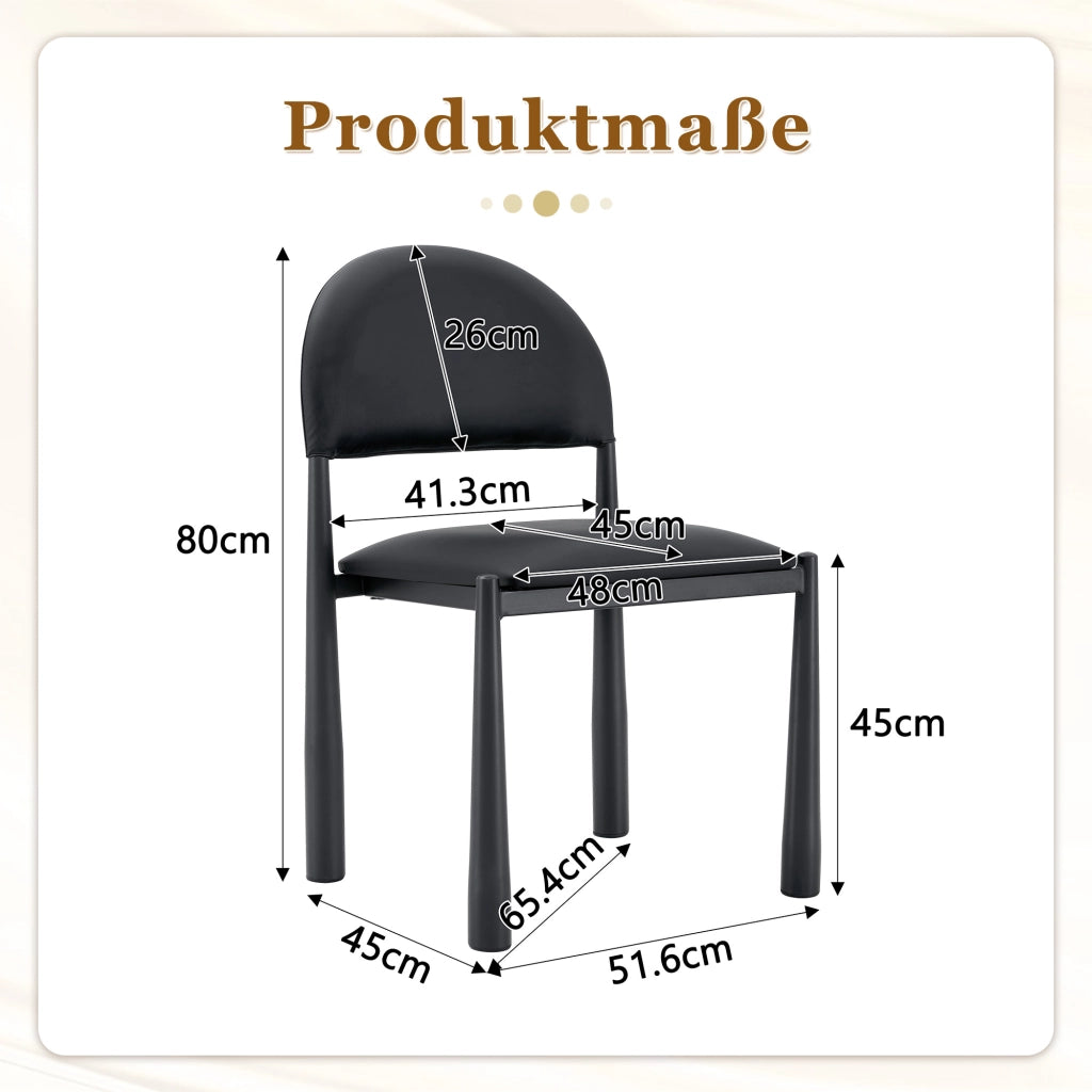 Sedia da pranzo moderna in similpelle PU nera con schienale semicircolare 80 cm