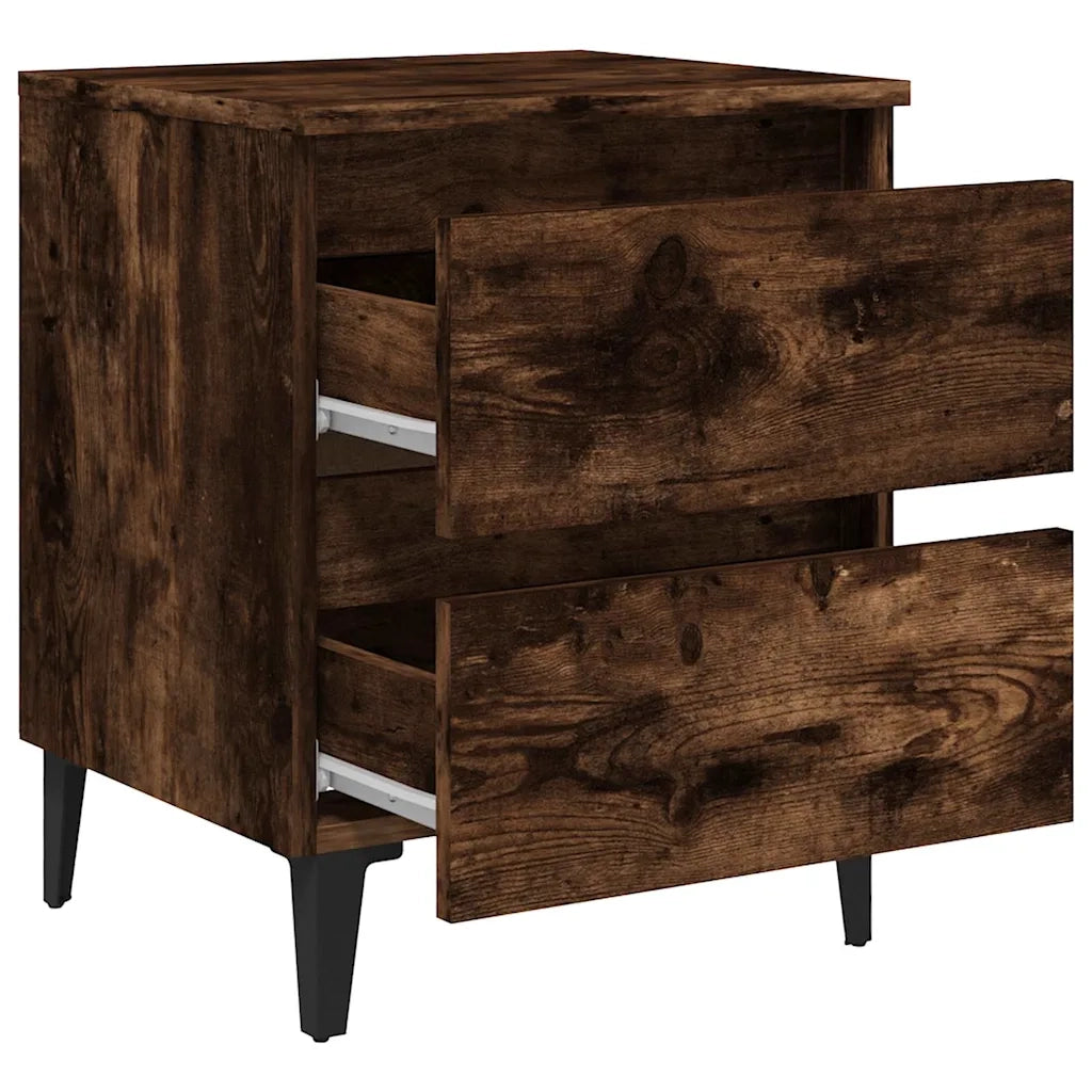 Comodini con Gambe in Legno Massello 2pz Rovere Fumo 40x30x50cm 813129