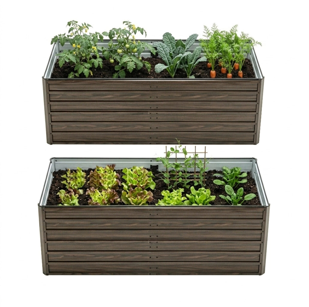 Letto rialzato da giardino in metallo con base aperta effetto legno 190x90x64 cm per orto e fiori