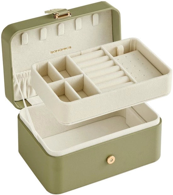 Cassettino Portatile per Gioielli - 2 Livelli - Contenitore per Gioielli - Formato Compatto - Divisori Rimovibili