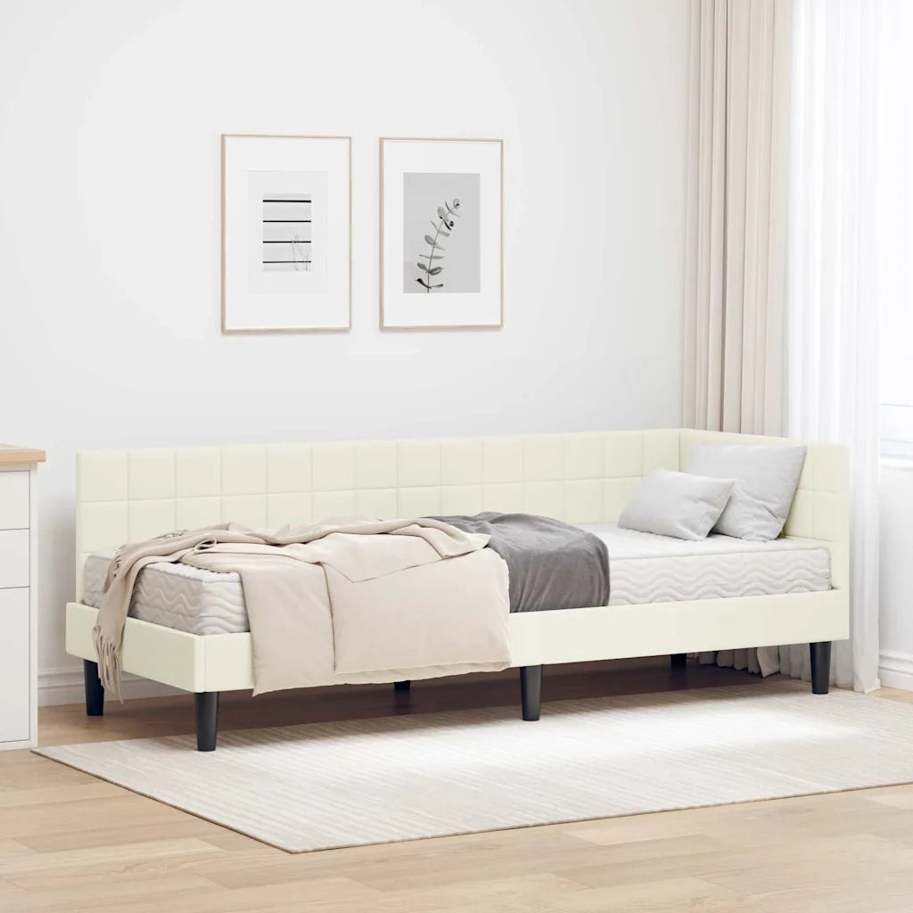 Struttura Letto Angolare con Materasso 2 pz-Giroletto con materasso Crema Velluto 776501