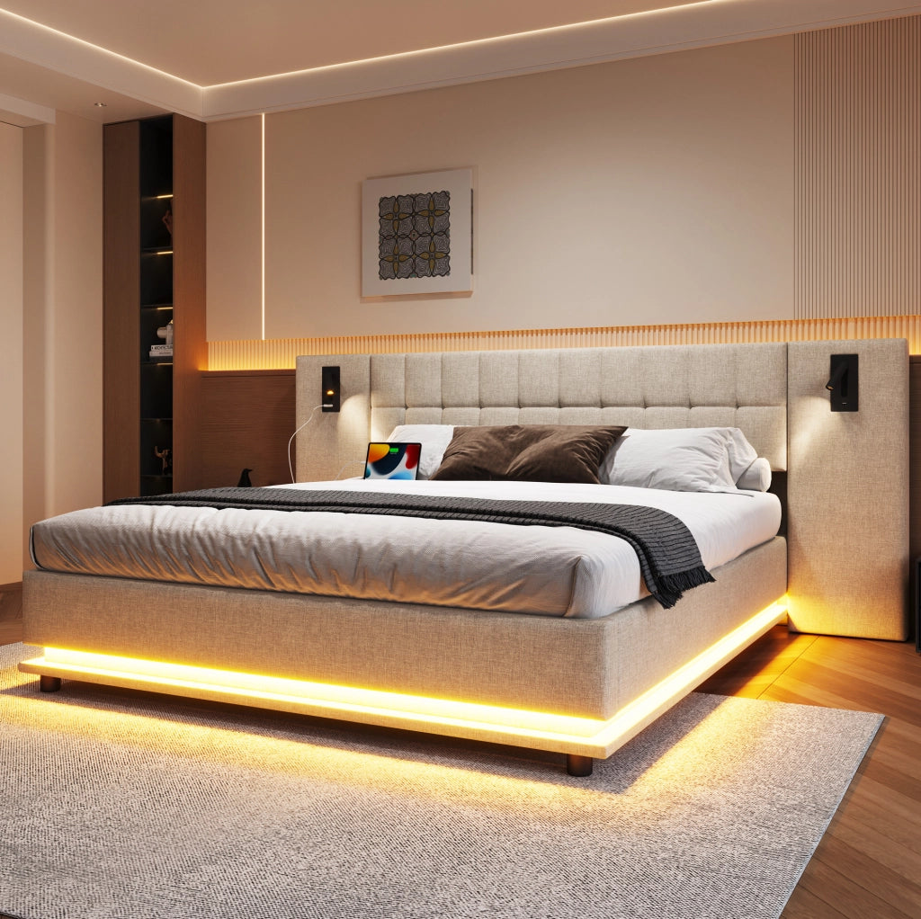 Letto matrimoniale 180x200 cm con LED, spot e USB