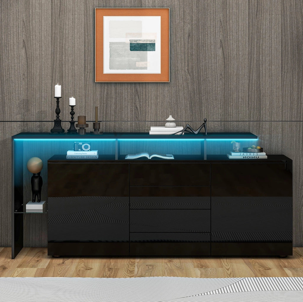 Sideboard moderno nero lucido con LED e USB
