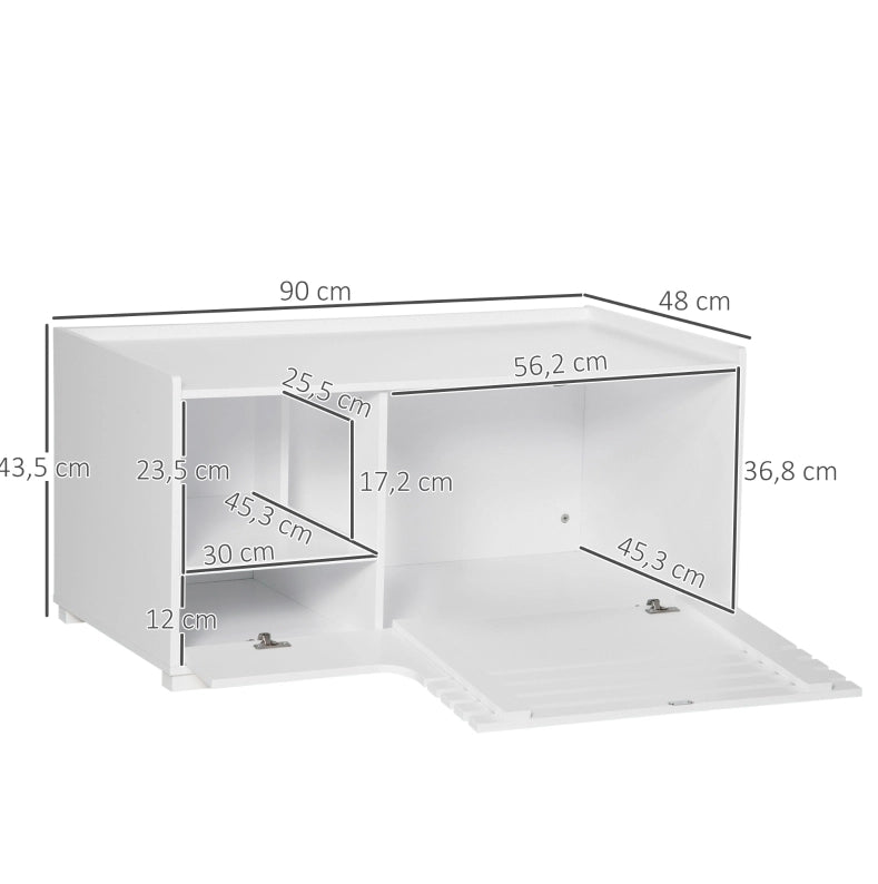 Mobile per lettiera per gatti ULEVR 90x48x43,5 cm con vano chiuso, porta magnetica e ripiani, bianco