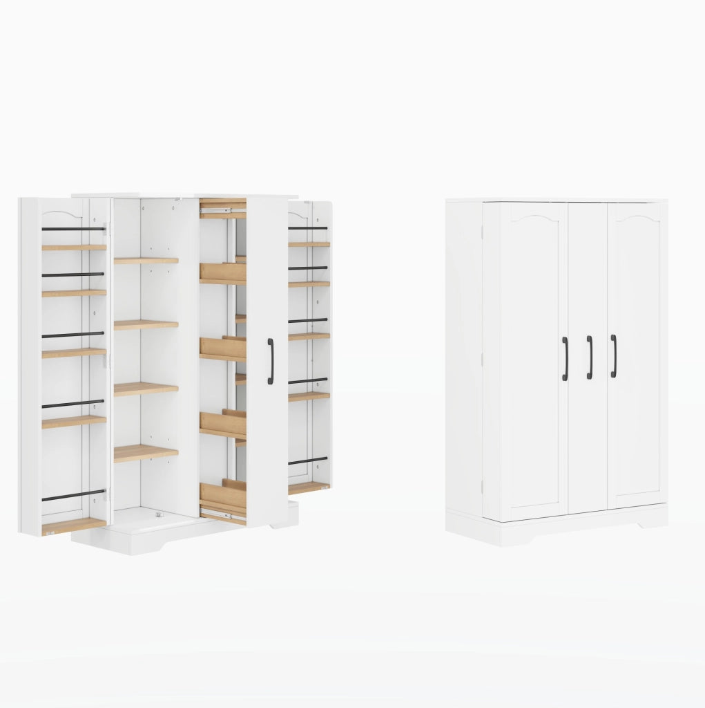 Mobile cucina in MDF con 2 ante; 4 ripiani; estraibile verticale e ripiani portaspezie; bianco; 120 × 78 × 35 cm