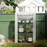Serra da Giardino in Acciaio con Ripiani a 3 Livelli e Porta Avvolgibile, Copertura in Plastica UV Resistente 100x40x150 cm, Bianco