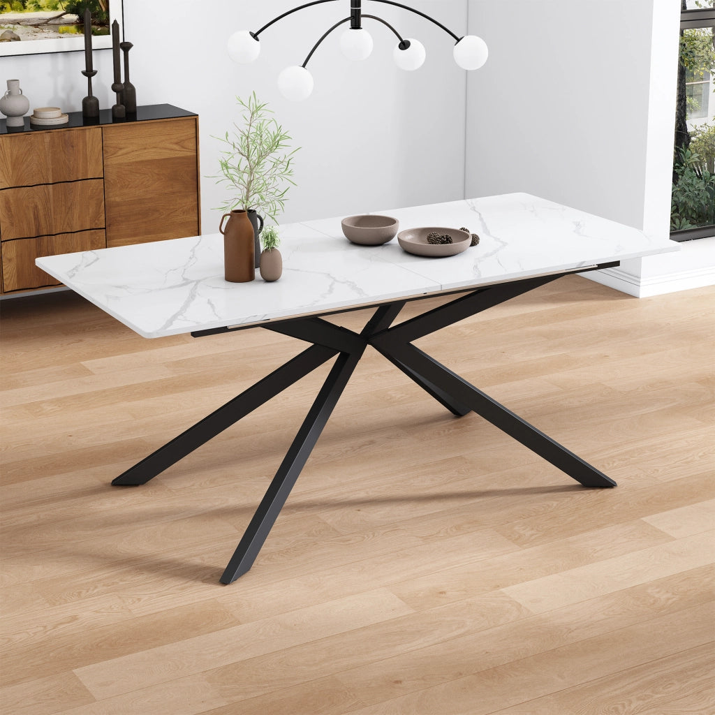 Tavolo da pranzo allungabile 180x70 cm; struttura a gambe incrociate; MDF e metallo nero e bianco