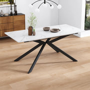 Tavolo da pranzo allungabile 180x70 cm; struttura a gambe incrociate; MDF e metallo nero e bianco